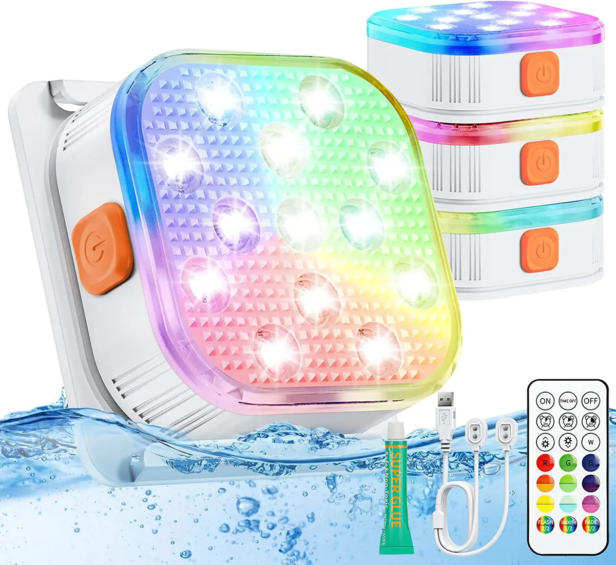 lumière sous marine led piscine color changing télécommande autonome blanc rouge vert bleu moderne