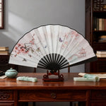éventails pliants traditionnels chinois fleurs papillons calligraphie paysages noir blanc bleu gris rose support
