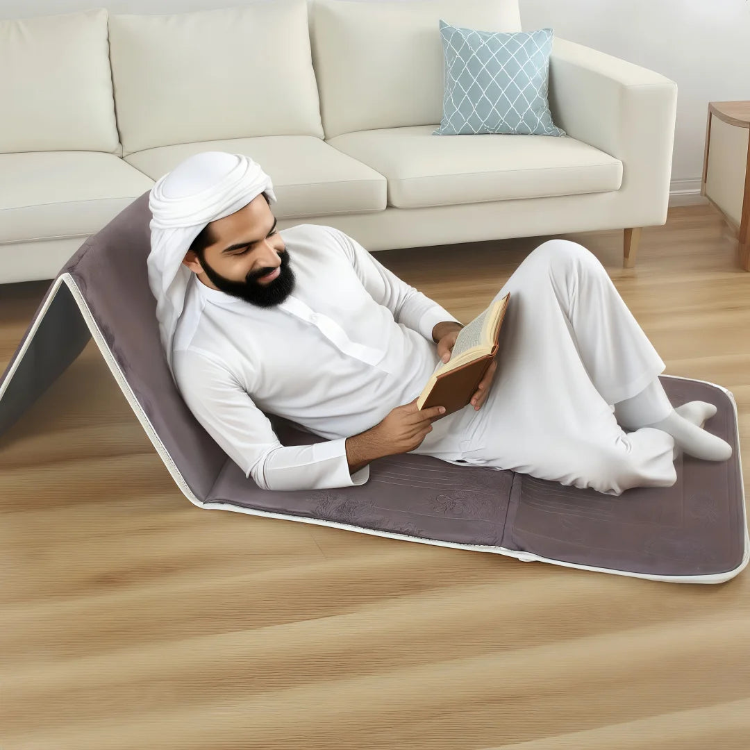 tapis prière musulman pliable velours antidérapant gris blanc moderne voyage usage intérieur extérieur İslam