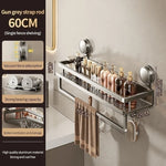 étagère murale perforée moderne adhésif gris miroir porte serviette accessoires rangement salle bain