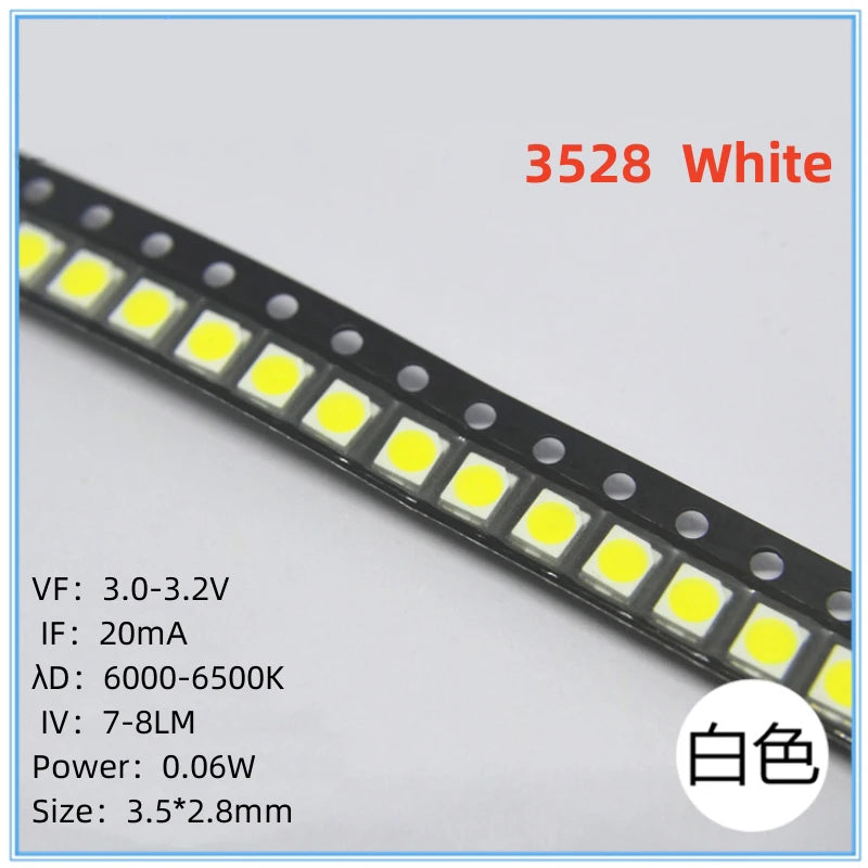 Diodes led smd 3528 blanc jaune rouge rose violet bleu vert 1210 pièces électronique