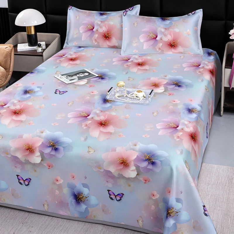 drap lit complet fleurs classique vert clair bleu clair beige violet rose adultes chambre