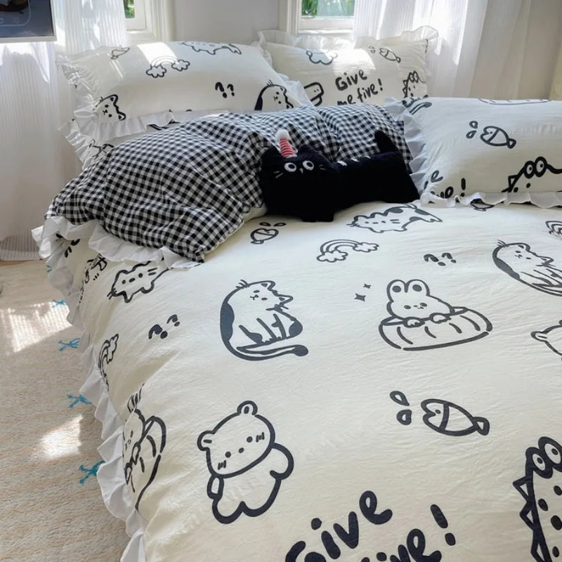 ensemble literie floral moderne housse couette taies oreiller drap motifs animaux enfants machine laver