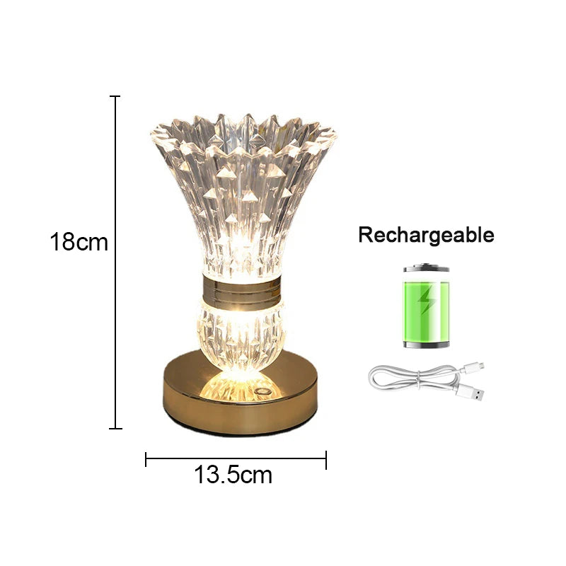 lampe table moderne transparente cristal géométrique rechargeable led dorée chambre salon