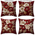 taies d'oreiller décoratives motif floral rouge bordeaux coussins carrés polyester 45x45cm décoration maison hospitalière