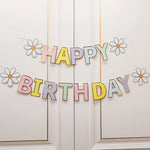 guirlande happy birthday lettres relief fleurs souriant deco enfantine joyeuse occasion anniversaire mariage baptême