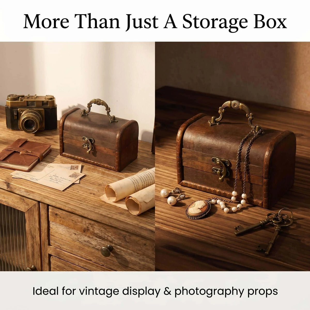 boîte rangement bois vintage marron poignée dorée cadenas décoration bijoux