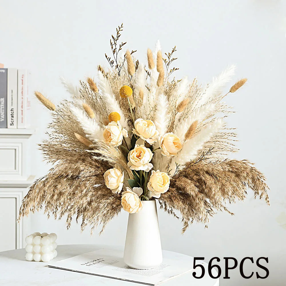 décoration boho bouquet fleurs séchées pampas roses artificielles anniversaire mariage
