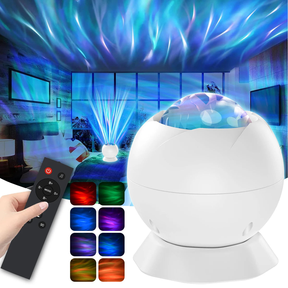 projecteur effets lumineux blanc transparent moderne base câble usb télécommande led effet neige artificielle