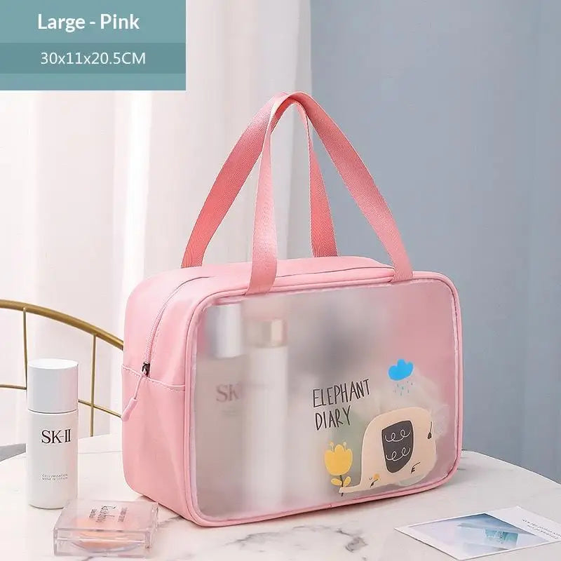 sac toilette transparent rose bleu clair dessins animés moderne enfantin poignée souple flacon lotion
