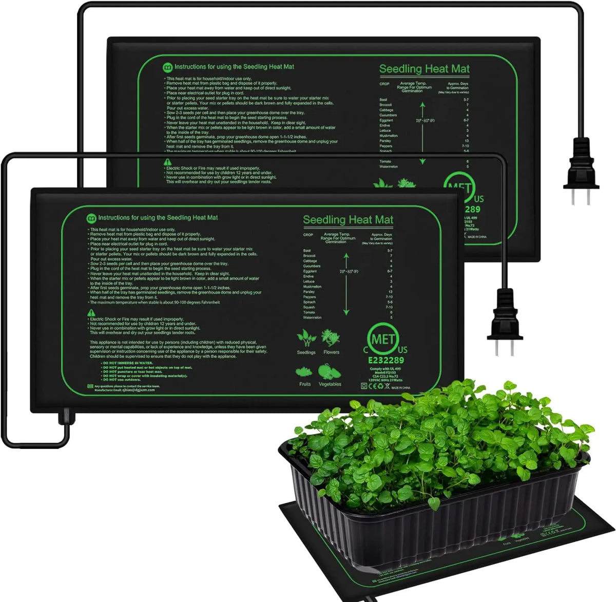tapis chauffant semis noir imprimé vert clair germination propagation clone plantes intérieures coussin chauffant