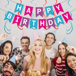 guirlande fanions happy birthday bleu rose noir gris vert turquois festif anniversaire enfant mariage