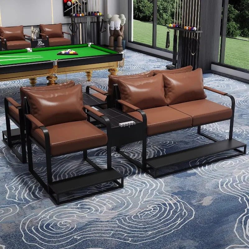 canapé moderne marron bleu noir simili cuir angle salon confortable table basse minimaliste
