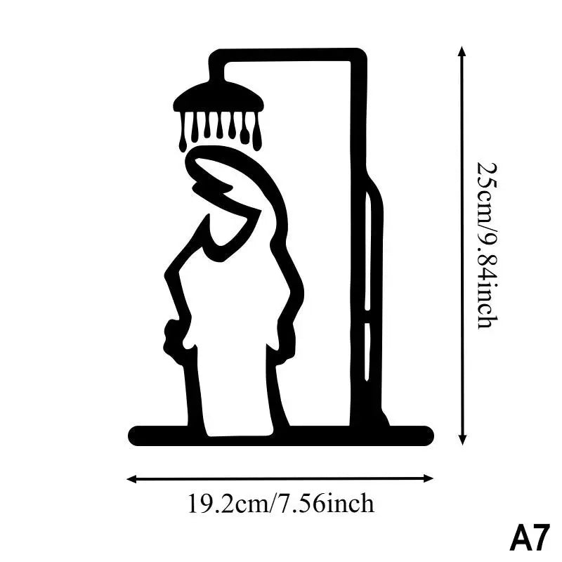 décoration murale minimaliste autocollant silhouette wc douche noir