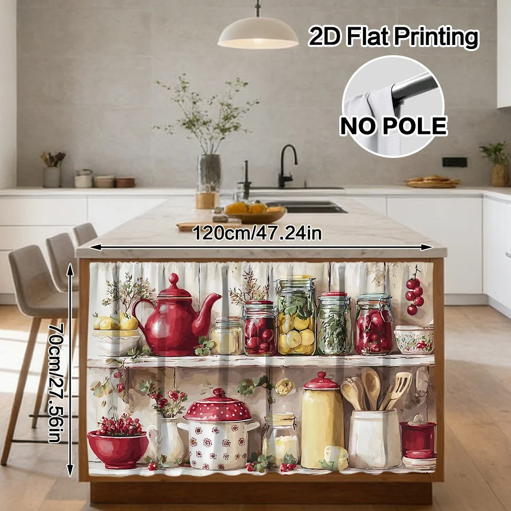 rideau cuisine rustique théière légumes fruits autocollant polyester machine washversible