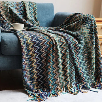 couverture multicolore zigzag ethnique portable anti boulochage acrylique polyester adultes printemps automne voyage maisonhôtel