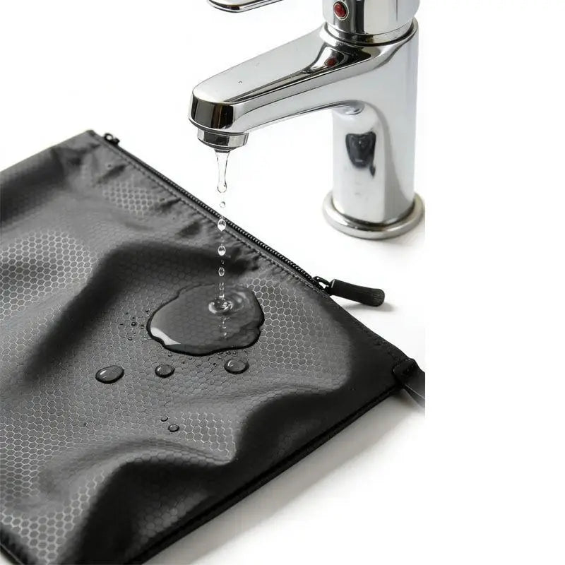 sac toilette noir texture hexagonale moderne fermeture glissière brosse dents crème parfum gel voyage