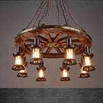 Suspension lumineuse industrielle marron doré verre translucide ampoules métal bois vintage