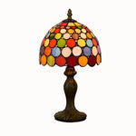 lampe table tiffany multicolore verre translucide abat jour motifs circulaires base sculptée vintage 36cm