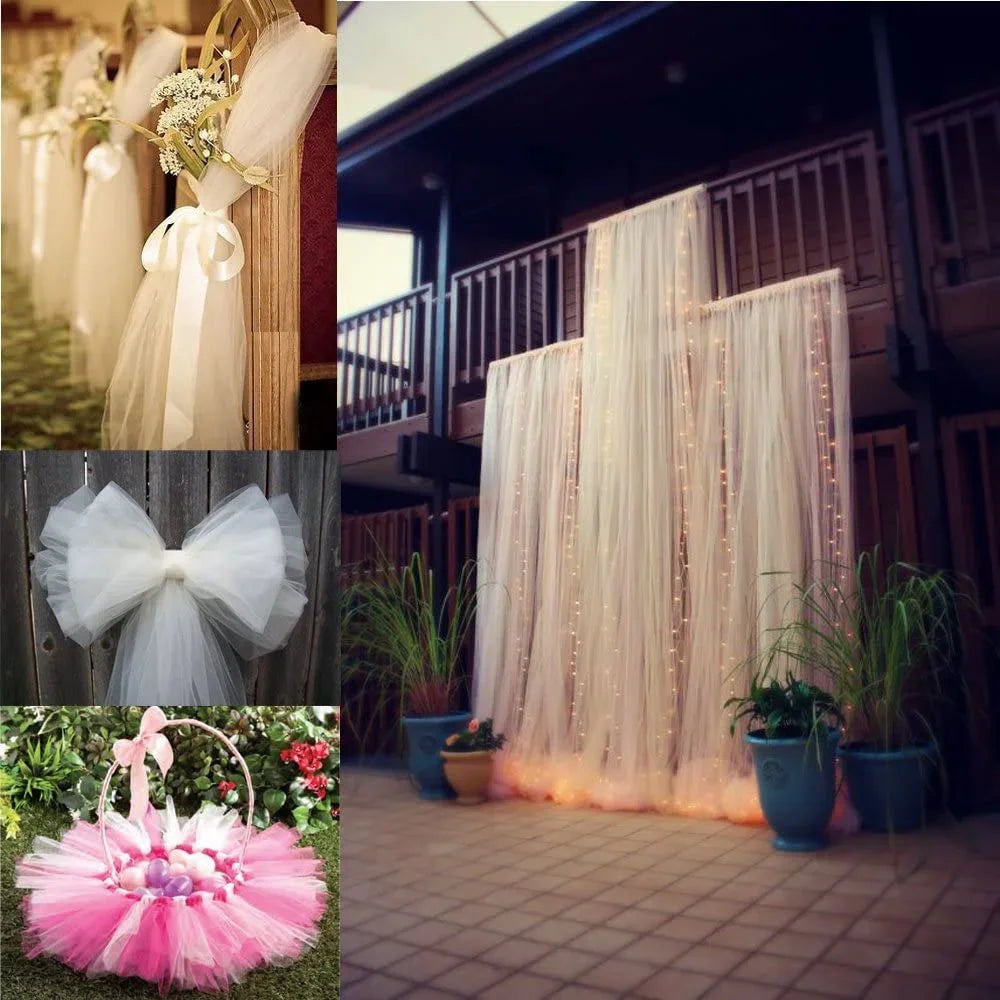 tulle polyester blanc orange rose fin élégant bricolage mariage anniversaire 137cm 3650cm