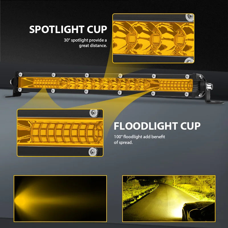 barre led jaune 10 20 pouces spot flood tout terrain ip67 clips modernes