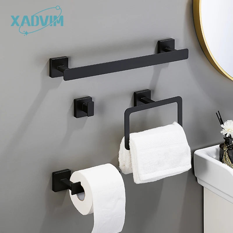 accessoires salle bain noir mat moderne barre serviettes anneau papier toilette crochet inoxydable
