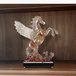 statuette pegase cheval ailé vague transparente bleu orange décoration maison festive