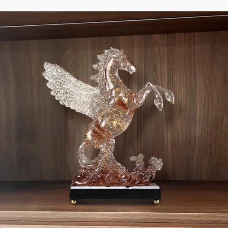 statuette pegase cheval ailé vague transparente bleu orange décoration maison festive