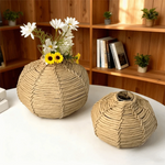 vase tissé main vert olive orange beige rustique artisanal