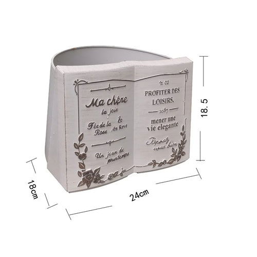 potager forme livre ouvert imitation bois vieilli fleurs plantes vintage shabby chic