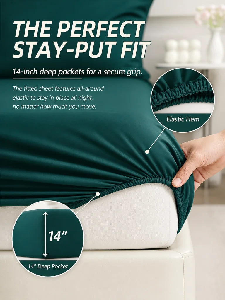 ensemble literie vert foncé texture quadrillée moderne housses oreiller drap plat housse couette elasticées