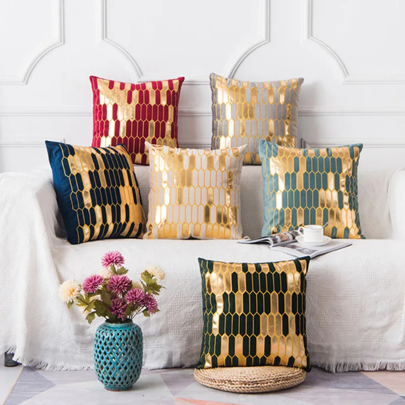 housse coussin velours géométrique doré moderne 30x50cm 45x45cm