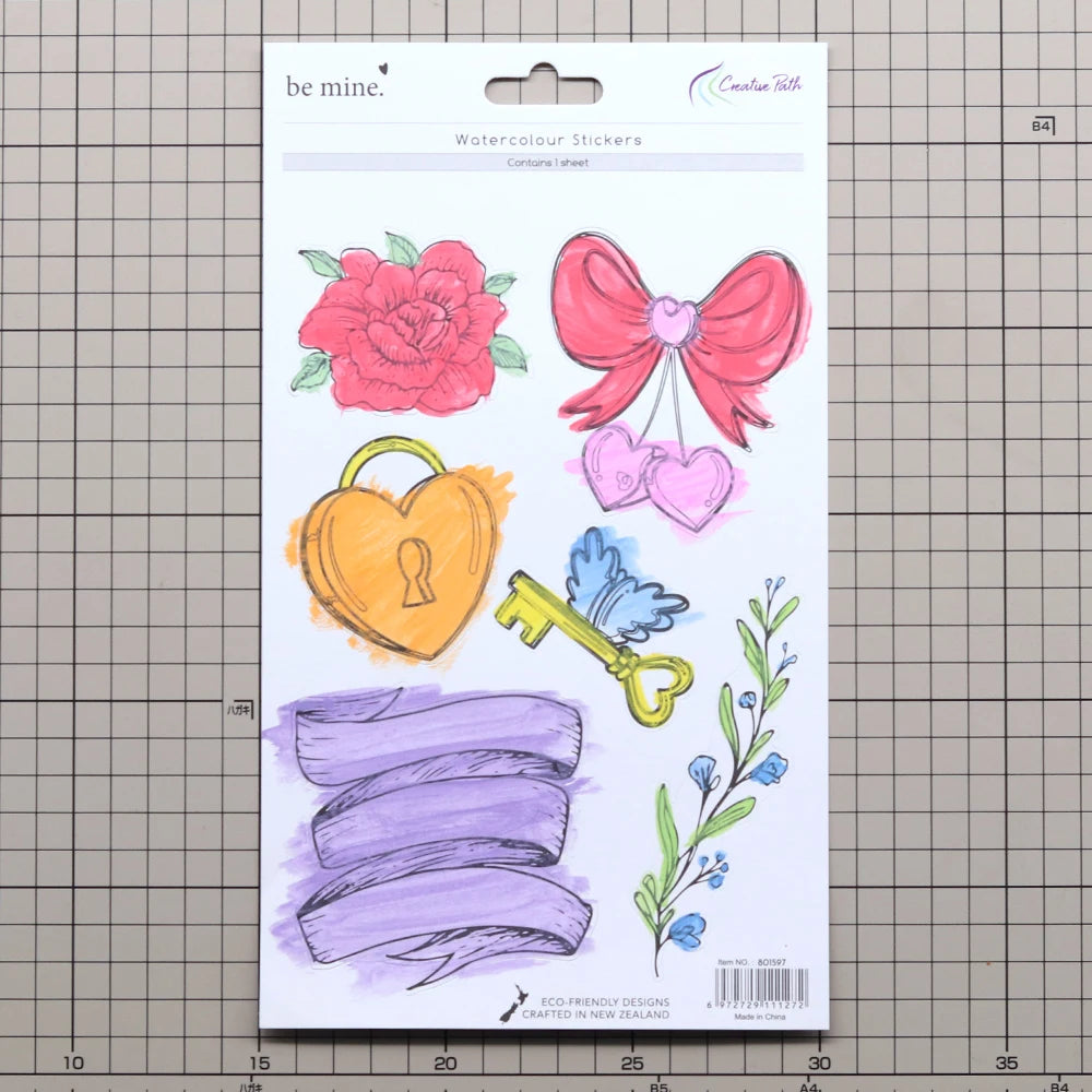 sticker aquarelle fleurs rubans coeurs diamant ancre cupcake oiseau flèche texte be mine forever