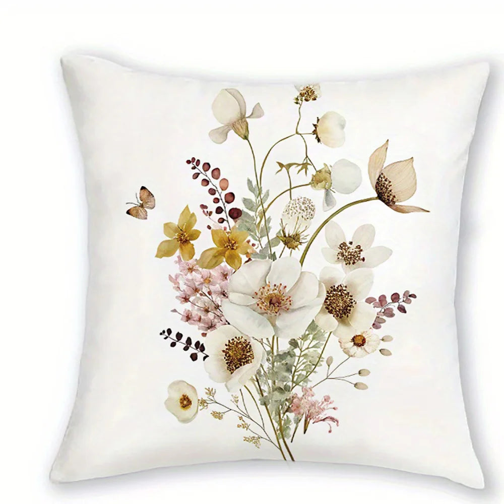 taies d'oreiller imprimées motif floral papillons moderne polyester blanc zip 40x40cm 45x45cm 50x50cm 60x60cm
