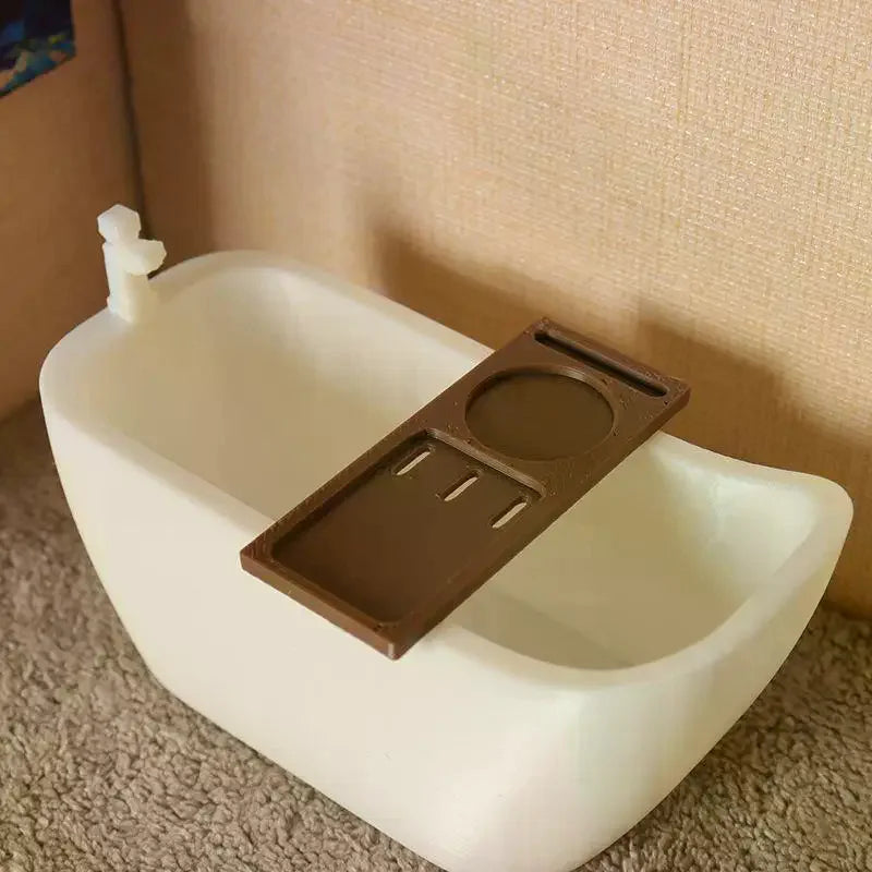 baignoire miniature salle bain accessoires plateau éponge flacon moderne blanc rose