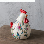 statue artisanale poulet couleur variée fleurs papillons décorative maison blanc rouge bleu verte jaune
