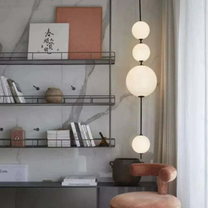 suspension moderne sphères blanches salon restaurant chambre led 6000k 4500k 3000k