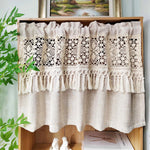 rideau bohème vintage vert clair beige dentelle franges polyester simple