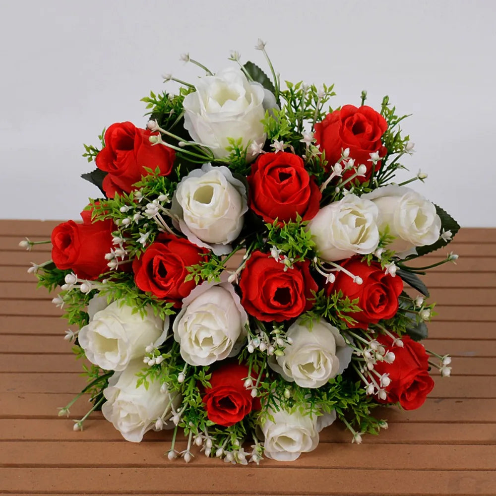 décoration intérieure bouquet roses artificielles 18 fleurs 37cm vert clair violet rose