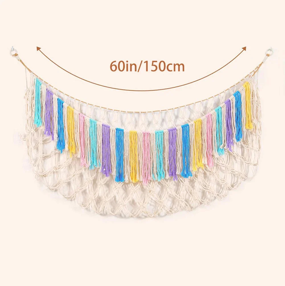 sac rangement multi usages coton bleu violet rose blanc gris maille pompons moderne