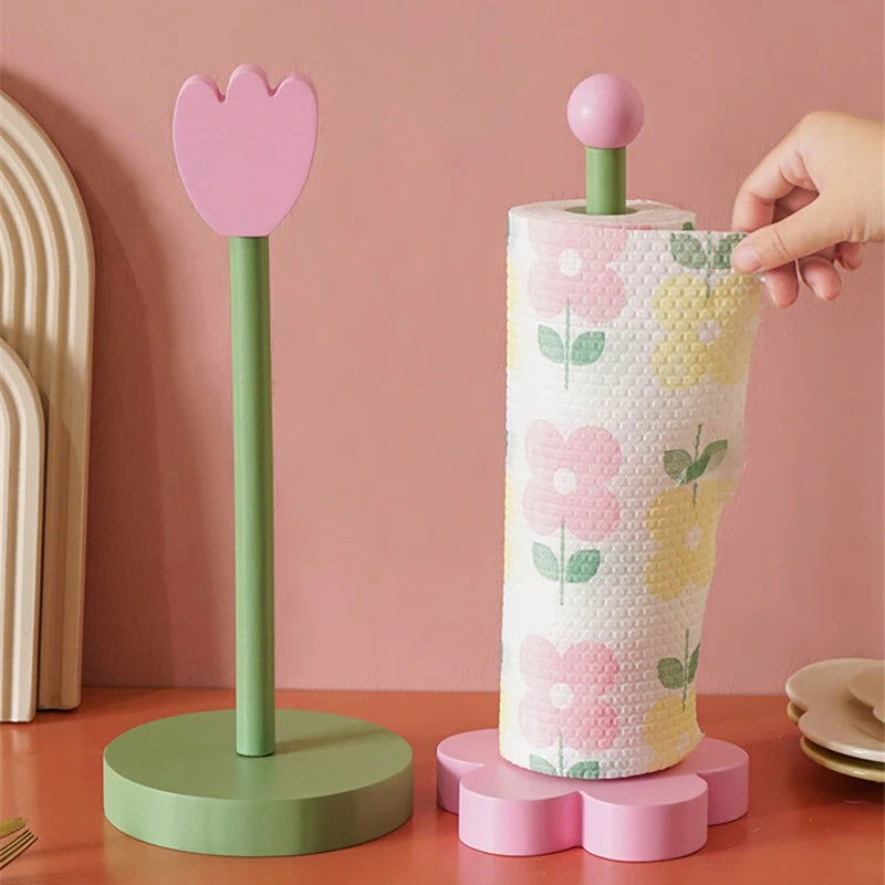 porte serviettes moderne fleurs roses bleues bois vert rose minimaliste