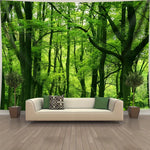 tapisserie murale forestière lavable machine motif feuillage luxuriant vert gris beige