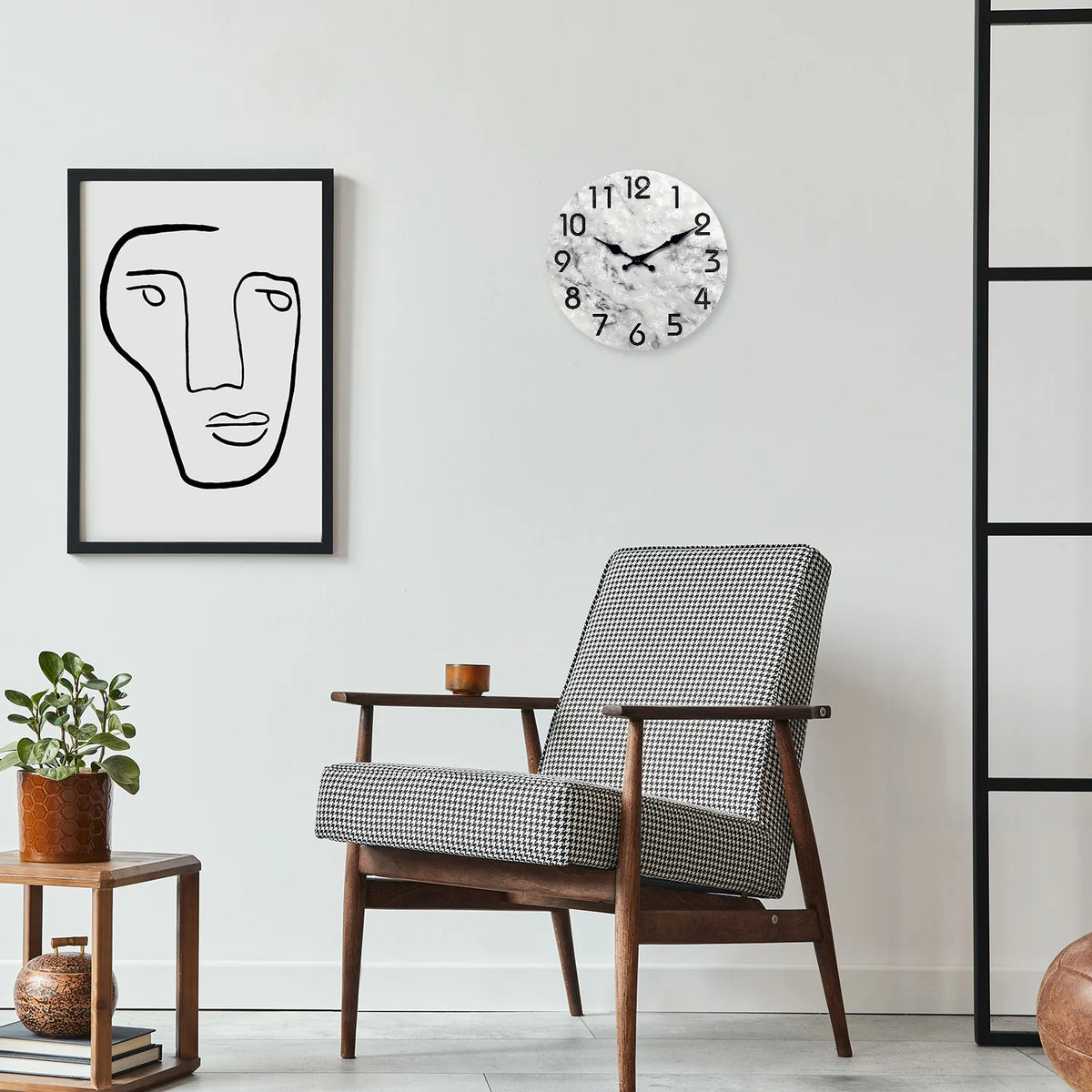 horloge murale moderne marbre gris blanc quartz bois salon unique
