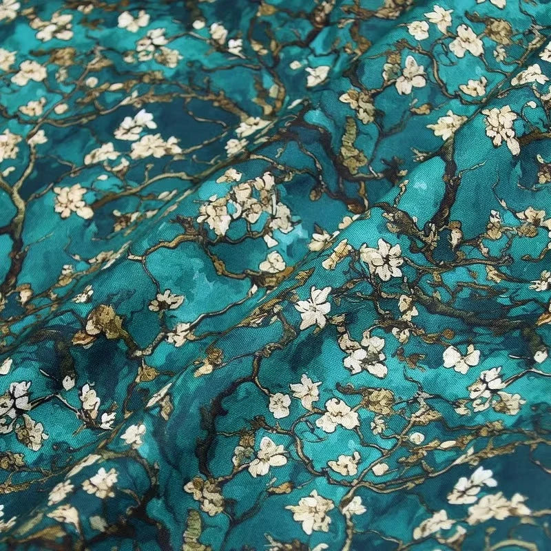 tissu coton imprimé floral motifs fruits pommes citrons couleurs vives noir bleu turquoise orange