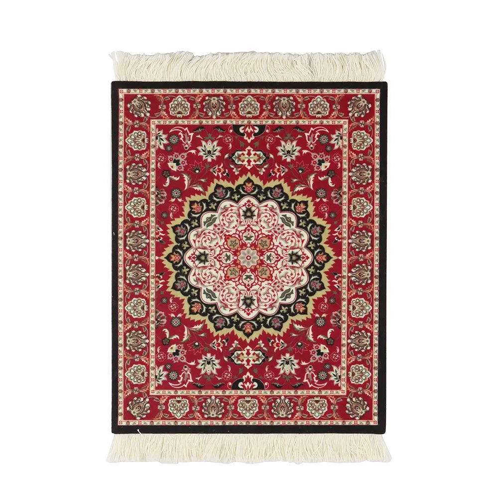 tapis souris non glissant ornements floraux rouge bleu beige dense traditionnel
