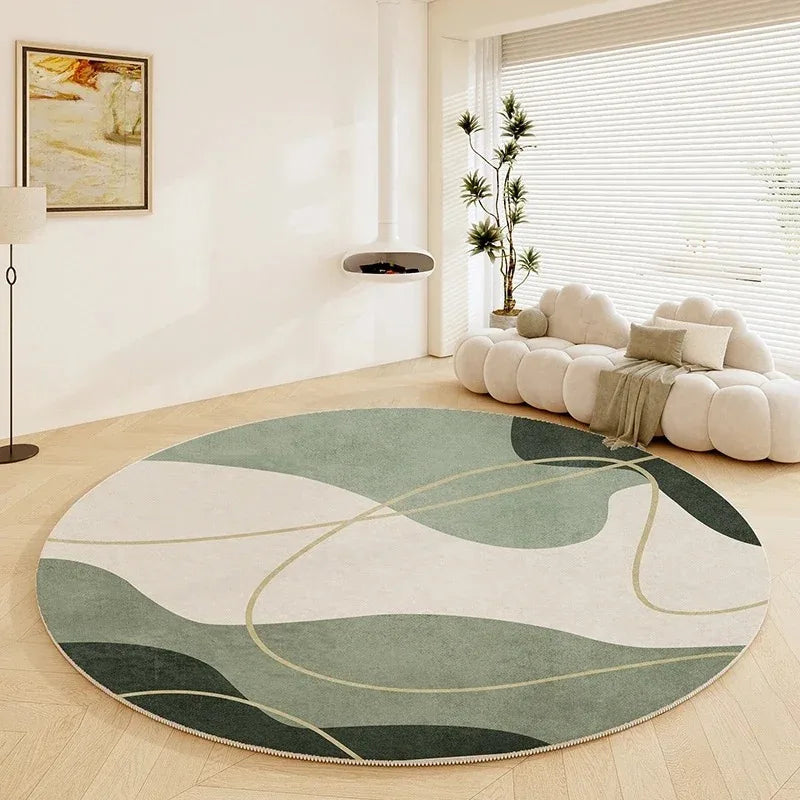 tapis rond moderne abstrait vert beige gris chambre salon extérieurversible polyester polypropylène
