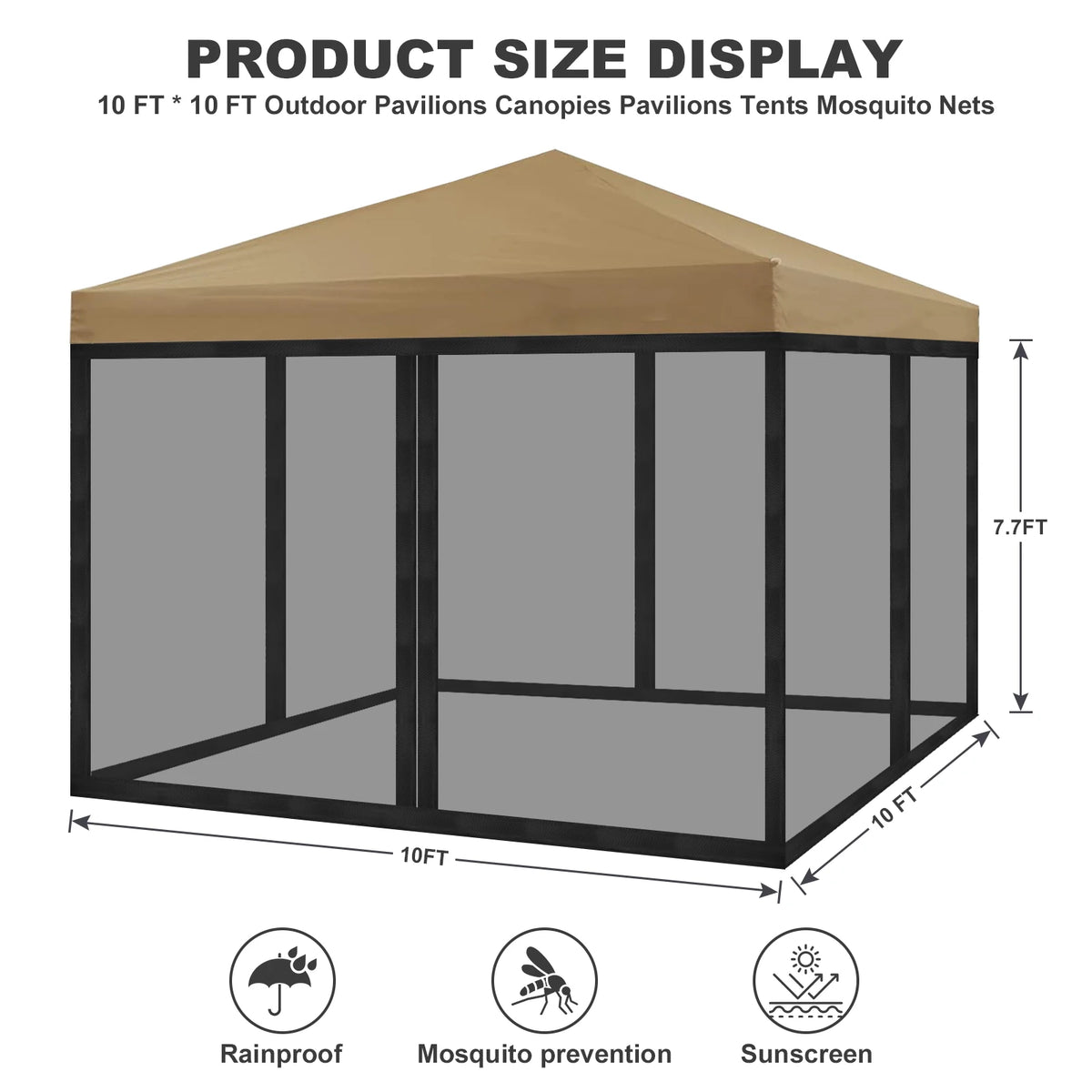 moustiquaire extérieure tente pavillon quadratique polyester traité insecticide pliante moderne beige noir imperméable anneaux