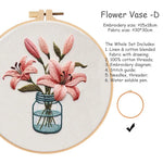 kit broderie fleurs vases multicolore traditionnel anneaux bois guide couture aiguilles fil coton