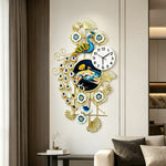 horloge murale paon plumes fleurs bleu doré moderne décoration intérieure fixations ornementales