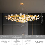 Suspension lumineuse contemporaine dorée fleurs stylisées salon chambre d'hôtel led sources lumière